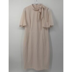 Calvin Klein Cream Midi Dress with Sheer Flutter Sleeves
